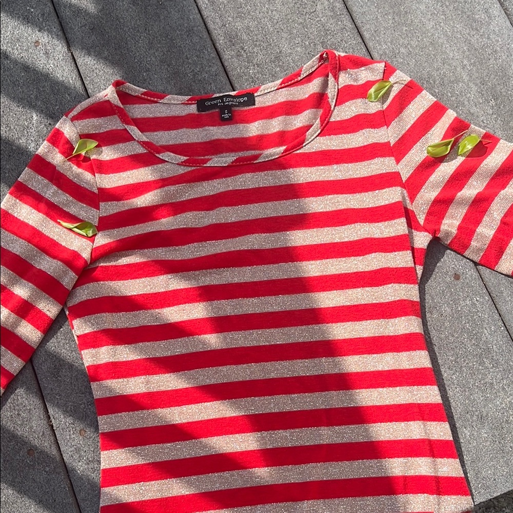 🍎 Red & Silver Striped Women's Top 🍎